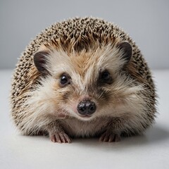 Fototapeta premium An adorable hedgehog curled into a ball on a clean white surface.
