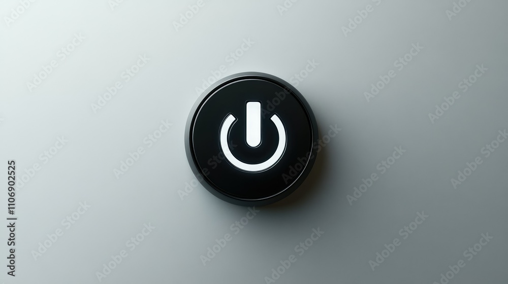 Aufkleber close-up of a simple black power button on a white background, symbolizing modern technology and ene