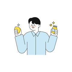 Nutrient & Vitamin Character 2 Person Holding Lemon and Supplement Bottle
