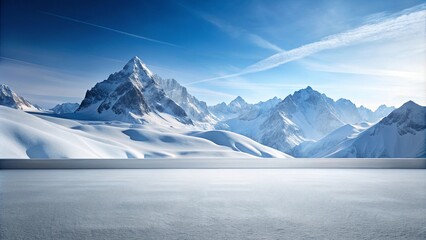 Serene Winter Mountain Vista with a Blank, Snowy Surface Ideal for Product Placement or Text Overlay