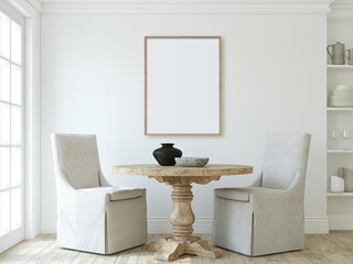 Modern dining room. Frame mockup. 3d render.