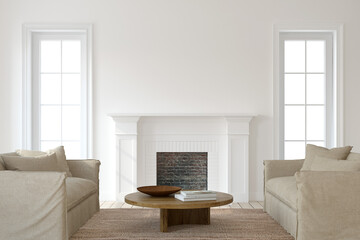 Interior mockup. Classical interior with the fireplace. 3d render.