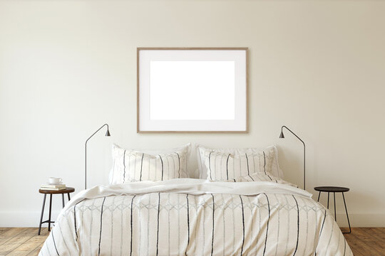 Scandinavian bedroom interior. 3d render.