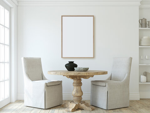 Modern dining room. Frame mockup. 3d render.