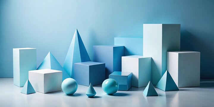 Abstract Geometric Shapes Composition in Cool Blue Tones