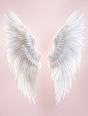 Obraz premium Elegant White Feathered Angel Wings on Soft Pink Background