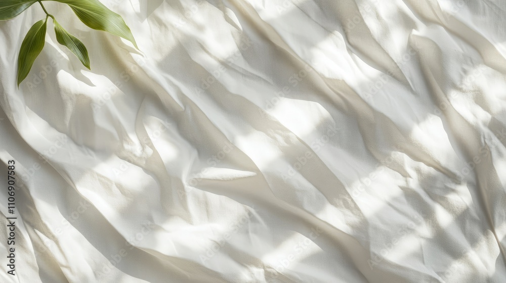 Poster soft, crumpled white paper sheet with interesting shadow play, isolated on a plain background to emp