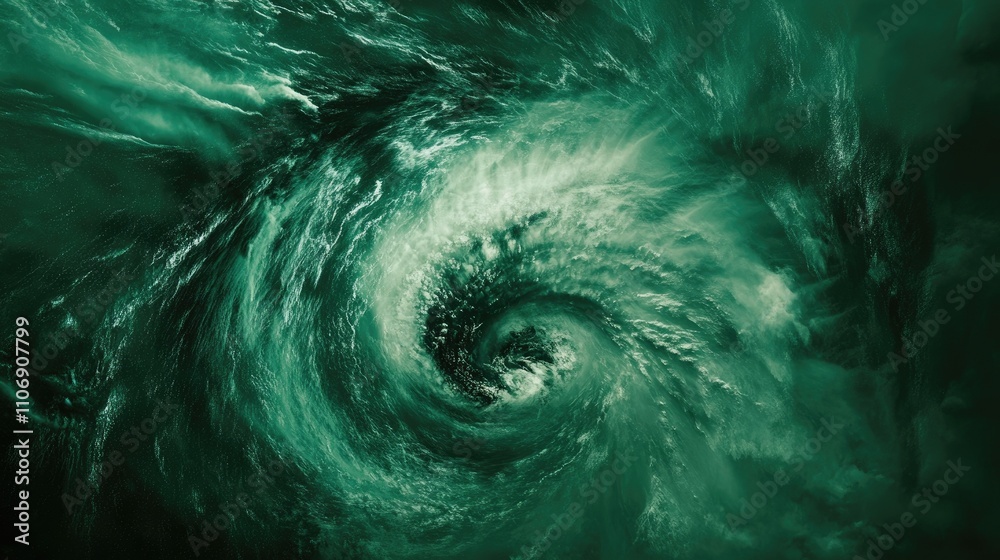 Poster space-based image of a swirling hurricane, capturing the impact of climate change on global weather 