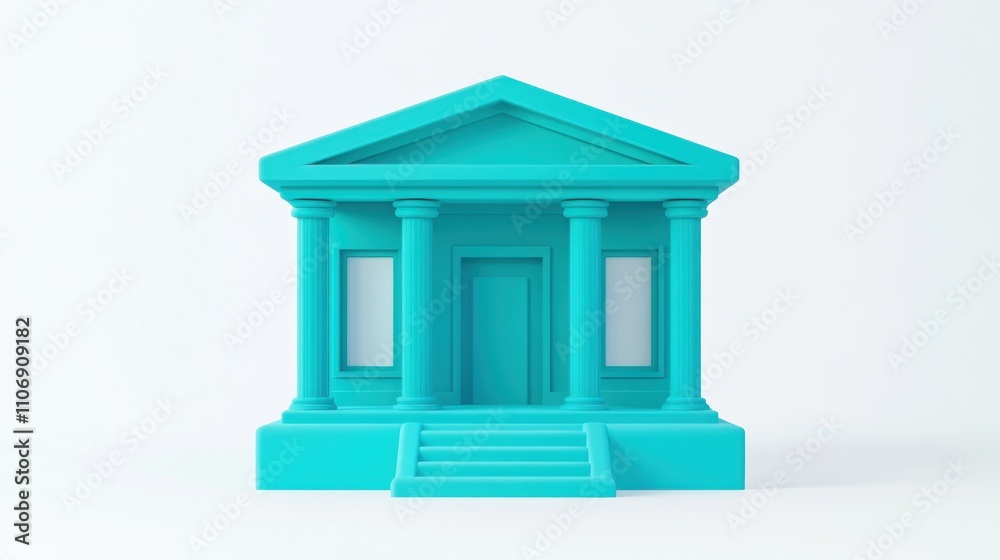 Leinwandbilder A stylized turquoise building with columns and steps, resembling a classical structure.