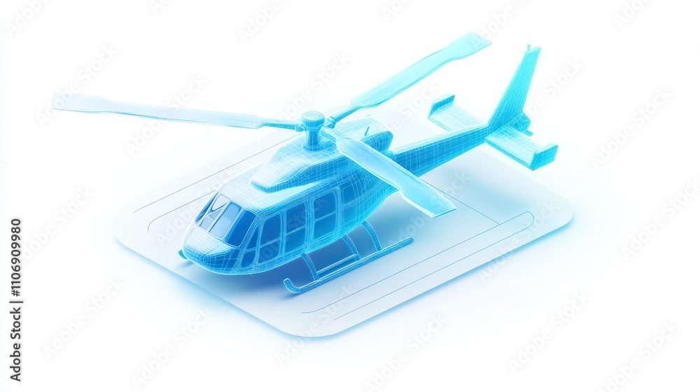 Poster A translucent helicopter model displayed on a landing pad.