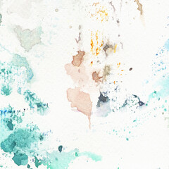 Color watercolor splashes on genuine paper. Colourful watercolour background. Abstract aquarelle brush strokes texture. Artistic banner template background.