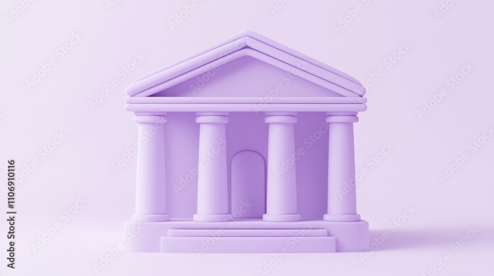Poster a stylized purple classical building with columns and a central entrance.