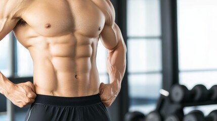 Naklejka premium Confident man posing with hands on hips, a portrait of strength, fitness, and wellness