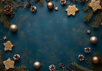 Christmas frame background with gingerbread cookies