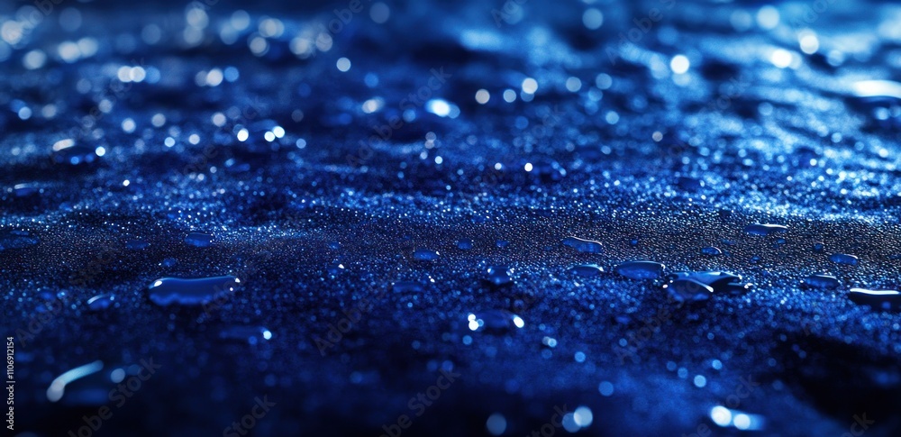 Poster close-up of water droplets on a dark surface, creating a serene, textured visual effect.