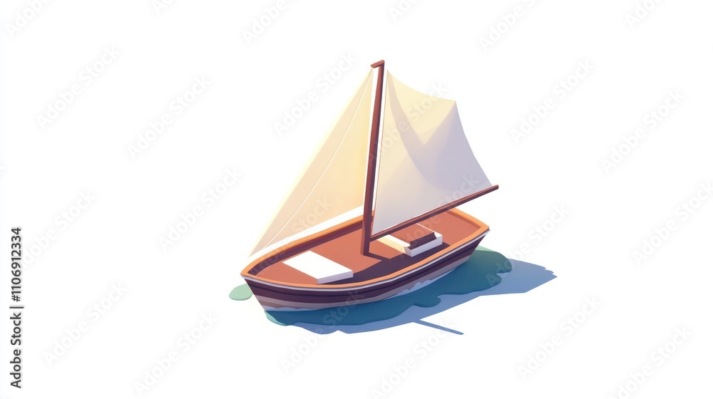 Poster a small sailboat with white sails floating on calm water.
