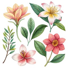 Fototapeta premium Watercolor Flower and leaf collection