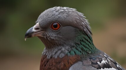 Fototapeta premium Close-up profile of a pigeon with iridescent feathers.