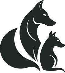 Black Silhouette Animal Logo - Dog and Cat in Harmony, Art & Illustration