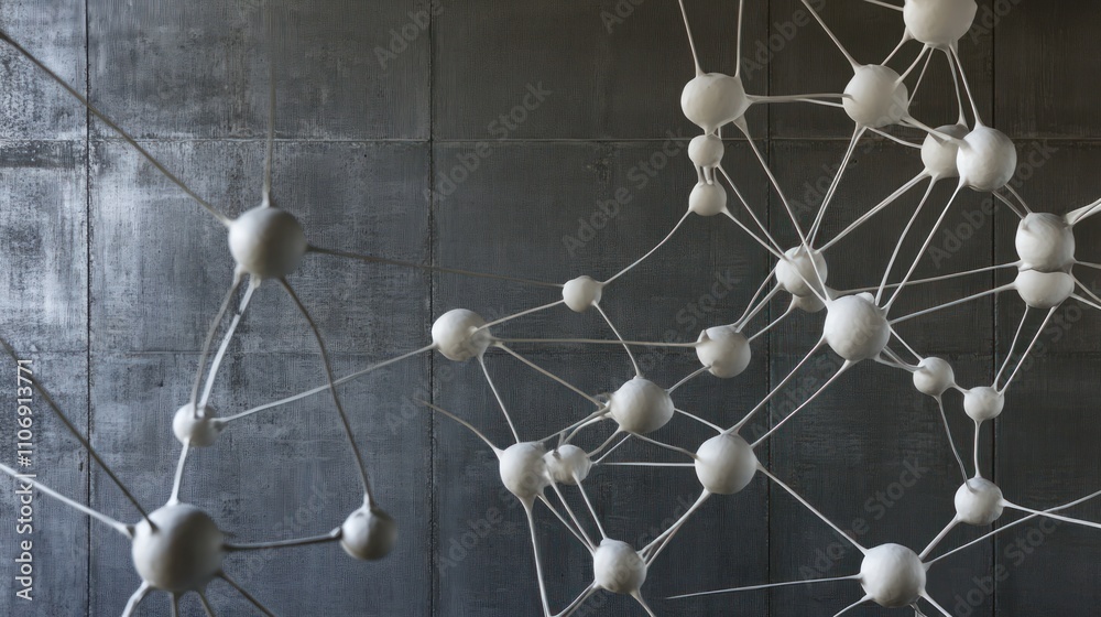 Poster Abstract representation of molecular structures against a textured background.