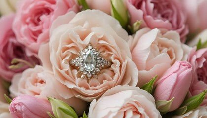 Obraz premium Elegant Engagement Ring Surrounded by Beautiful Flowers