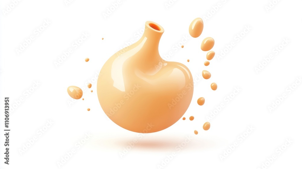Poster a stylized, abstract representation of a rounded vessel with liquid droplets.