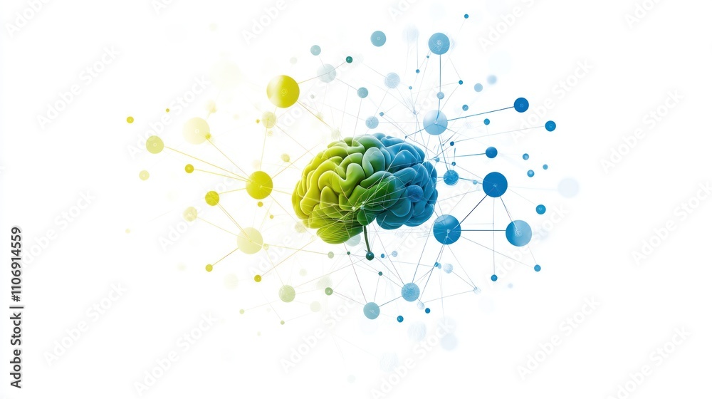Aufkleber A stylized brain illustration surrounded by connecting nodes, symbolizing neural networks and cognition.