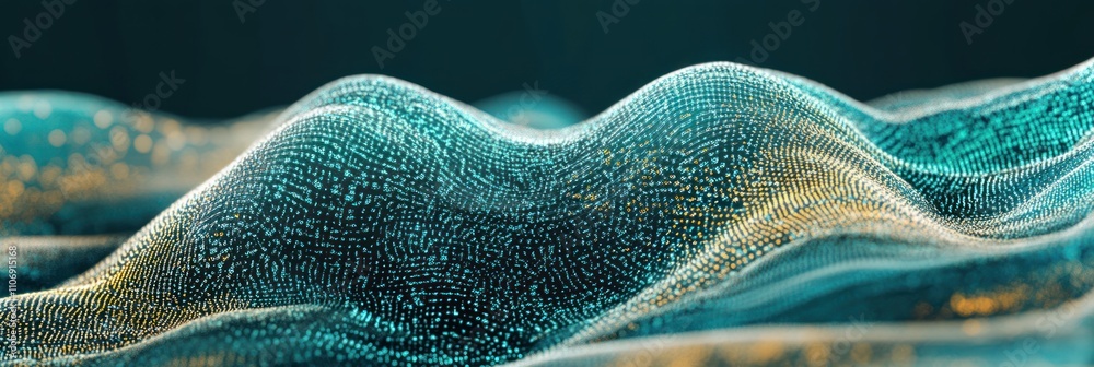 Aufkleber Abstract digital waves with glowing particles creating a sense of depth and movement.