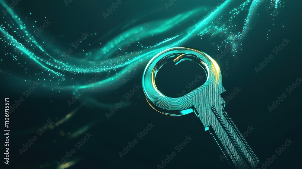 Poster a glowing key amidst swirling particles, symbolizing unlocking potential or knowledge.