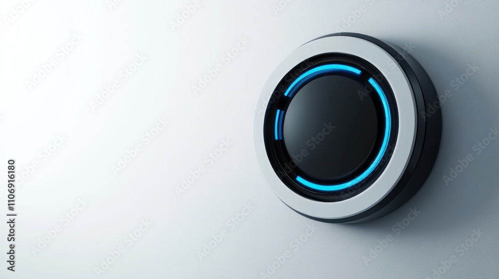 Poster A modern thermostat with a sleek design and illuminated ring for temperature control.