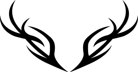 Symmetrical black tribal design resembling antlers with sharp, flowing curves, ideal for tattoos or decorative artwork.