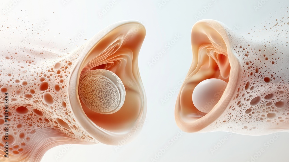 Fototapete Abstract representation of cellular structures with spheres, suggesting biological processes.