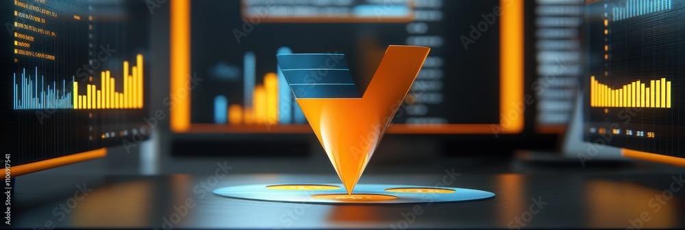 Aufkleber A digital rendering featuring a stylized logo with graphs and data visuals in the background.