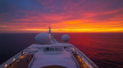 A Cruise Ship at Sunset with a Vibrant Sky