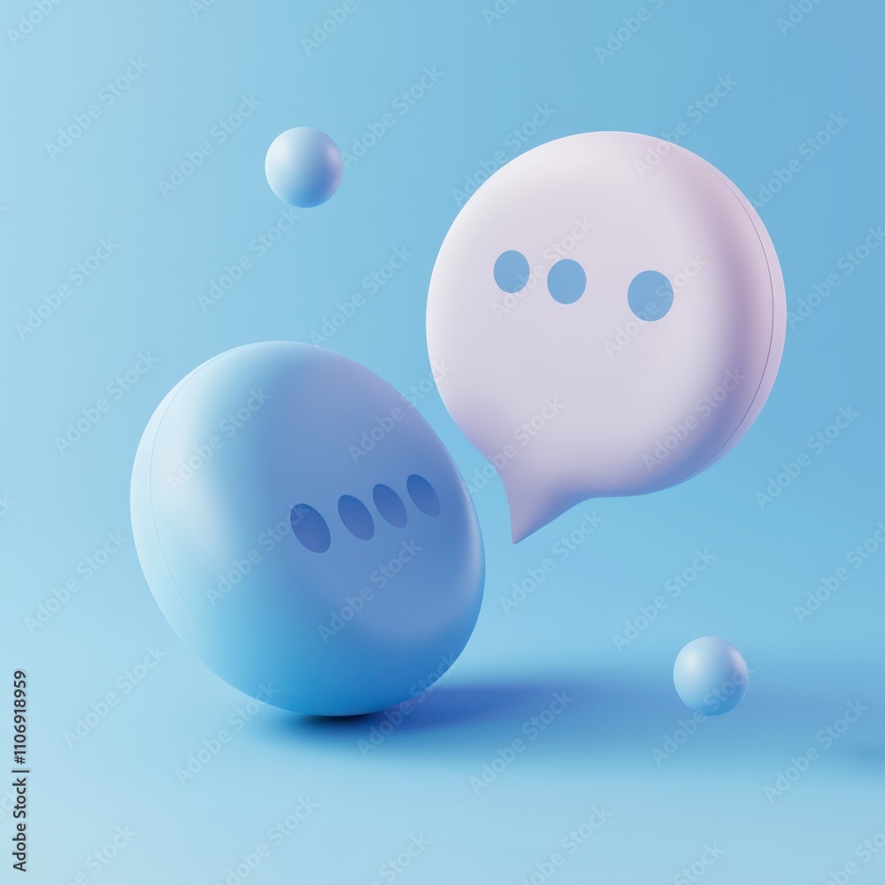 Fototapete speech bubbles minimalist design blue and white 3d rendering soft curves