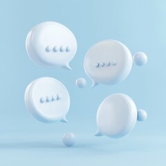 Speech bubbles minimalist design blue and white 3D rendering soft curves