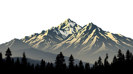 Fototapeta premium Mountains silhouettes. Mountains vector, Mountains vector of outdoor design elements, Mountain scenery, trees, pine vector, Mountain scenery. Generative AI