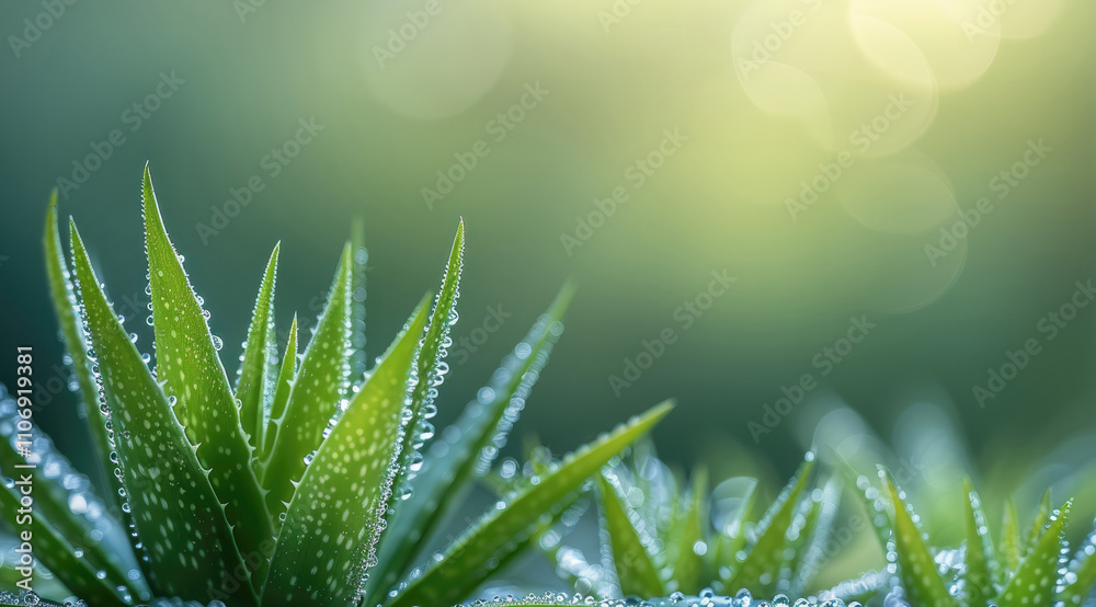 Poster Aloe with empty space for product insertion, shallow depth of field.