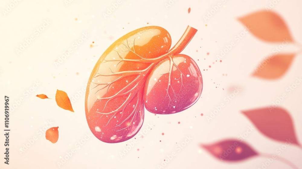 Aufkleber A stylized illustration of a kidney with a gradient color scheme and abstract elements.