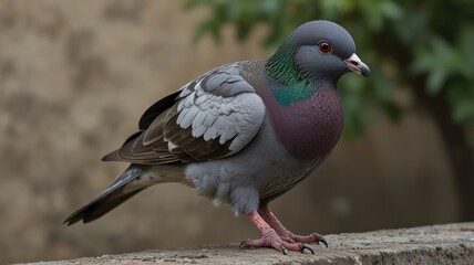 Obraz premium Close-up of a pigeon perched on a wall.