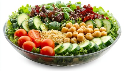 Healthy food large vegetable salad bowl with chickpeas, mixed greens and cherry tomatoes