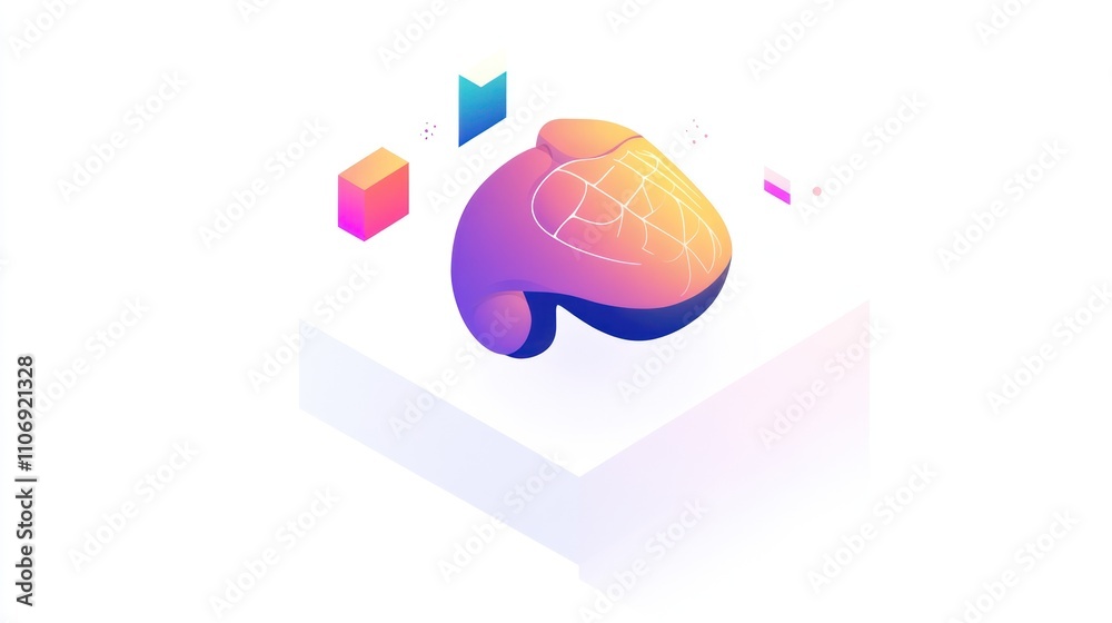 Poster abstract illustration of a brain with geometric shapes, representing technology and innovation.