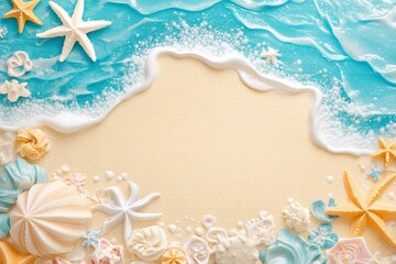 Naklejka na ściany i meble summer background with sea sand and sea waves, top view 
