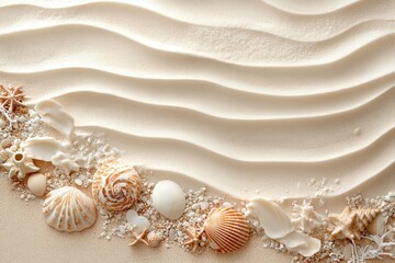 Plakat summer background with sea sand and sea waves, top view 