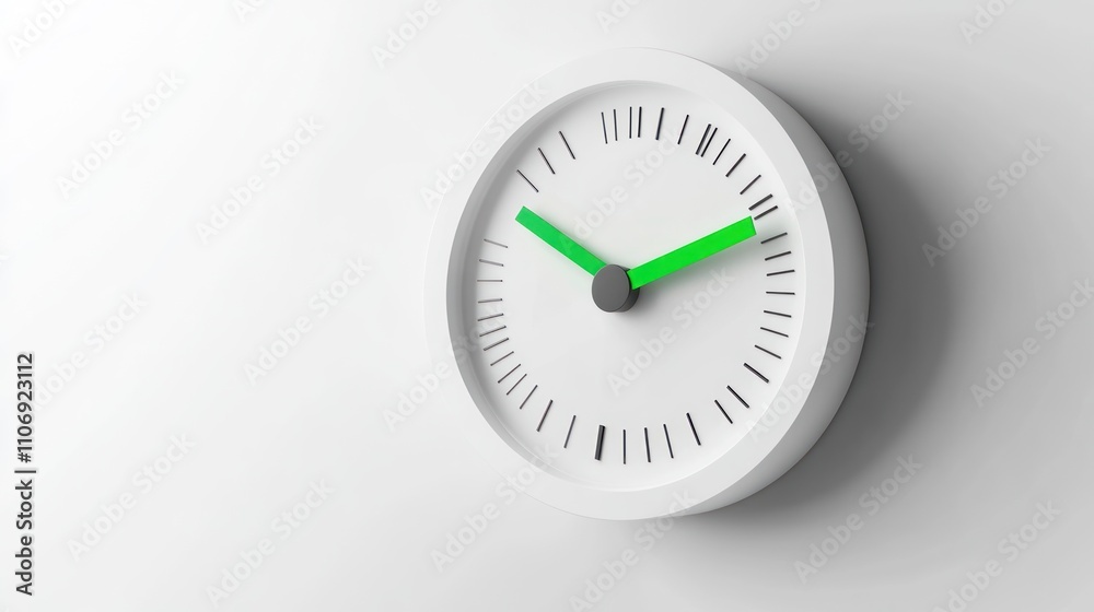Poster a minimalist wall clock with green hands indicating the time.