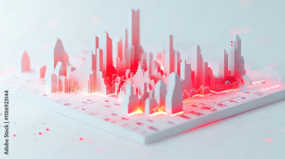 Poster A 3D data visualization representing urban growth and statistics with a glowing effect.