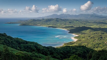 A Panoramic View of a Lush, Tropical Coastline with Azure Waters