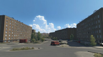 Fototapeta premium Street View of a Residential Area with Apartment Buildings