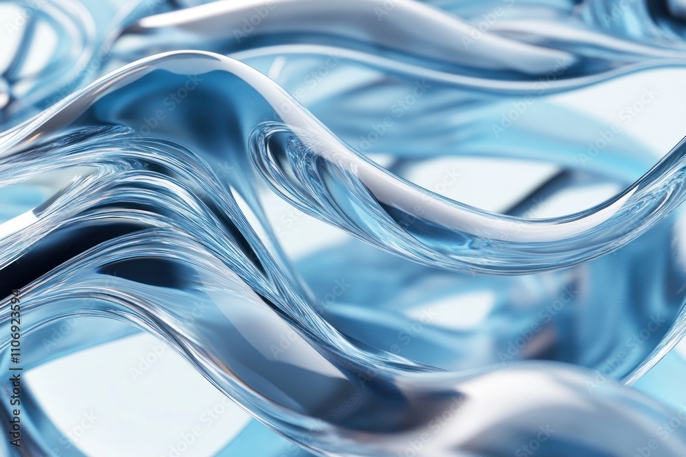 Poster abstract representation of flowing water with smooth, wavy textures and a blue hue.