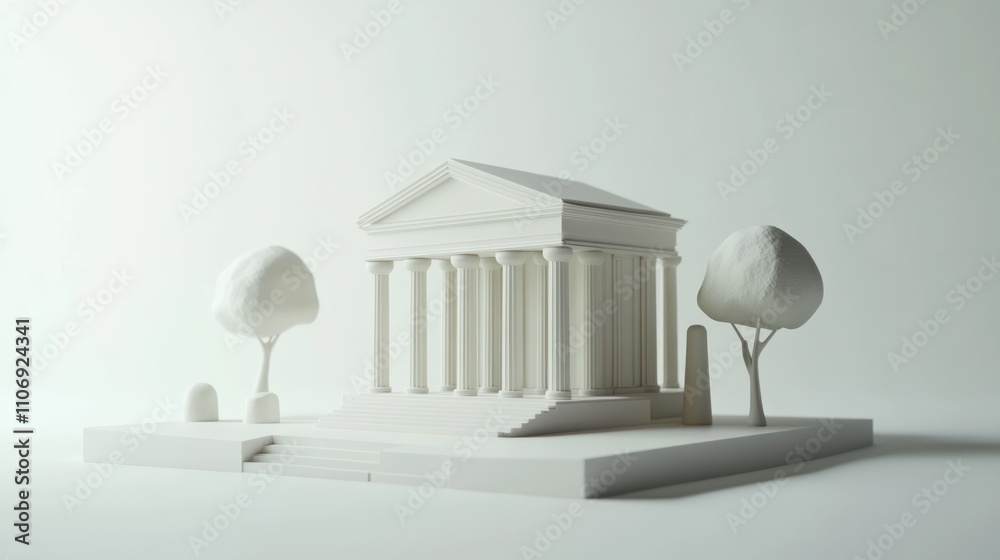 Aufkleber A minimalist architectural model featuring a classical building with trees.